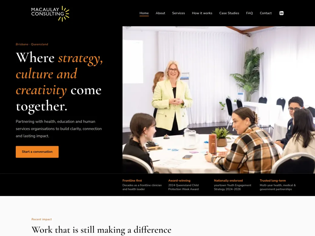 Screenshot of the Macaulay Consulting homepage.