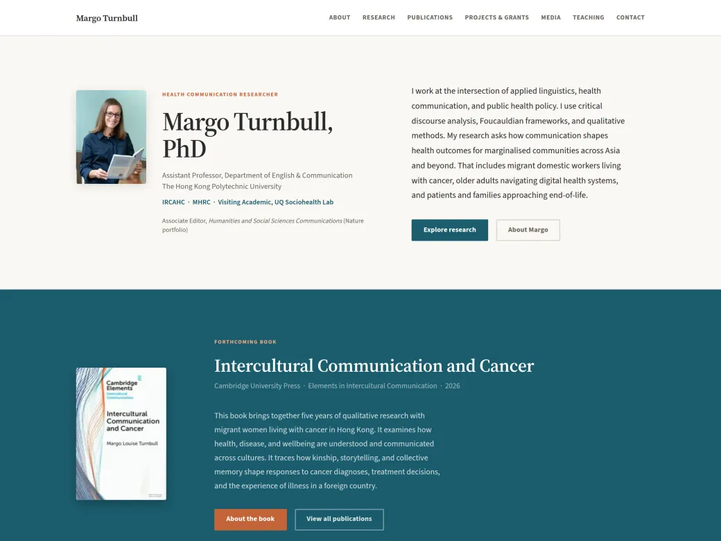 Screenshot of the Margo Turnbull homepage.